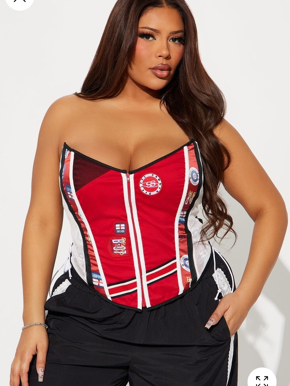Fashion Nova Red Strapless Zip-Front Corset Tank